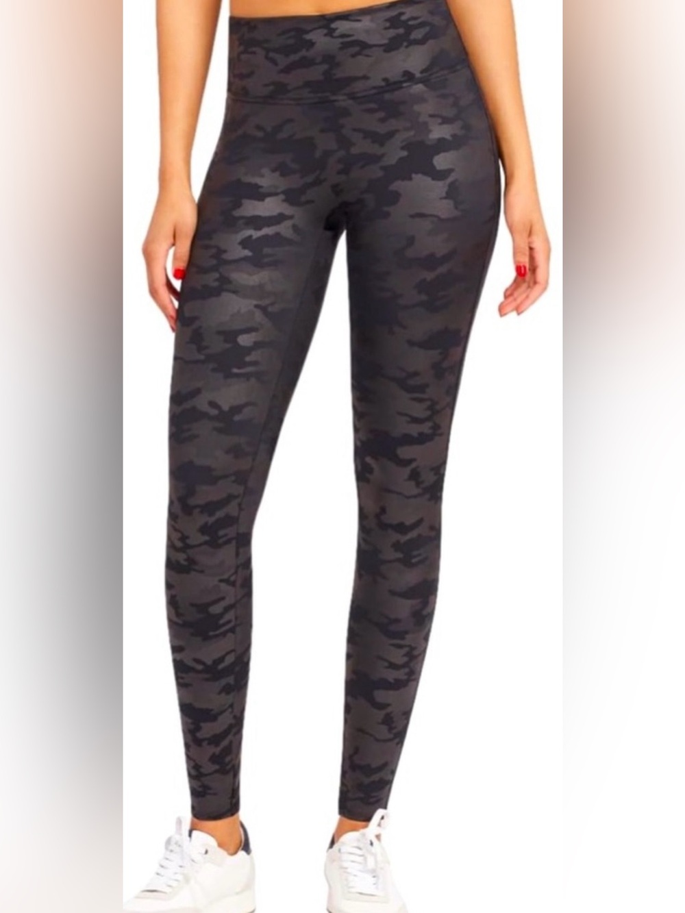 NWOT SPANX Black/Gray Faux Leather Camo High-Rise Leggings
